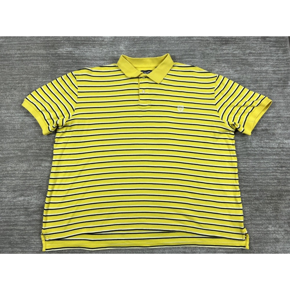 Chaps‎ Polo Shirt Mens XL Yellow Striped Short Sleeve Cotton Casual Preppy Logo